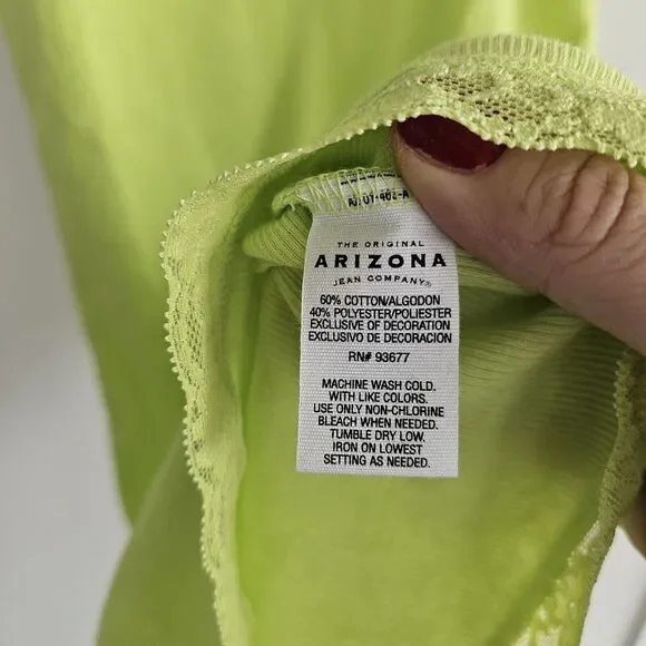 VTG Arizona Lime Green Ribbed Tank Top Lace Trim Sleeveless Cotton Cami‎ Y2K - Picture 5 of 7